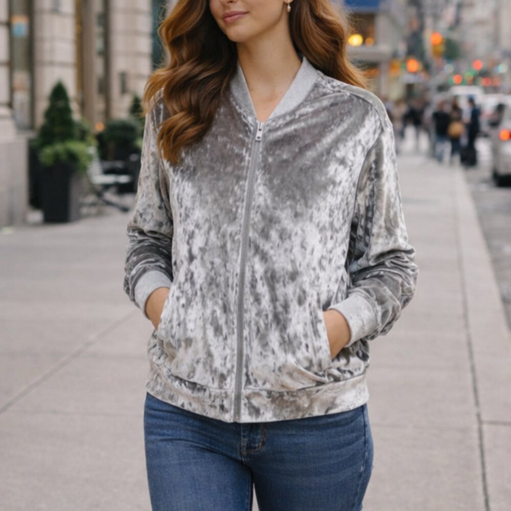 NWOT 90's Silver Gray Velour Jacket